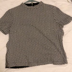 White and black print top